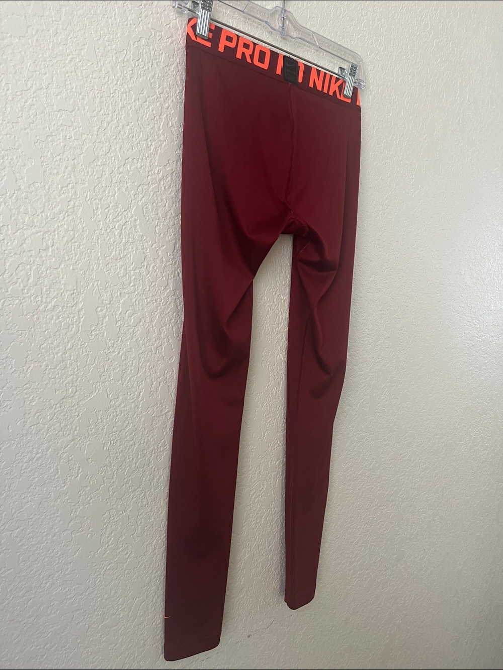 Nike Youth Boys Small Burgundy Nike Pro Compression Leggings with Neon Orange - Picture 11 of 11